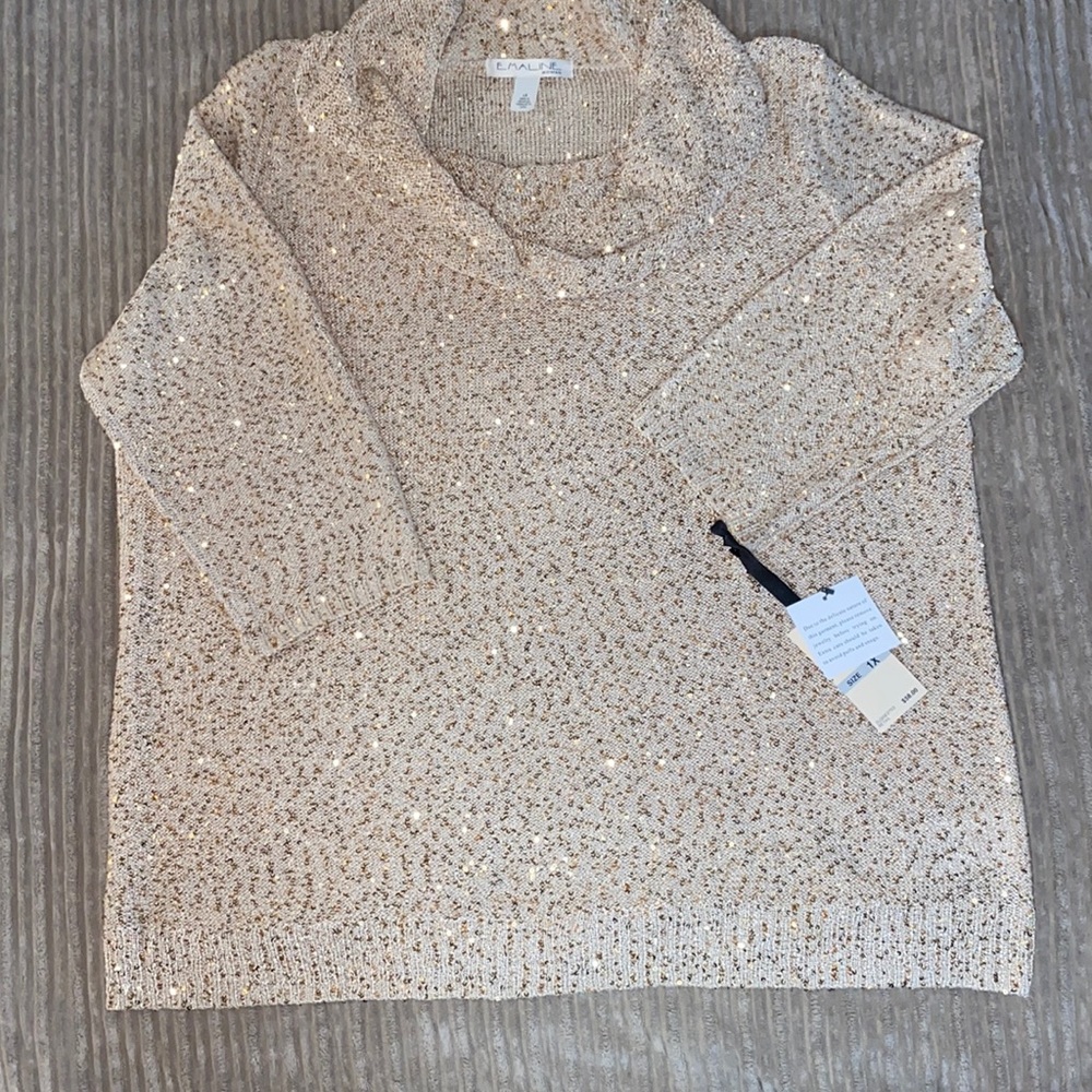 🆕Emaline Women Gold sequined sweater 1X NWT